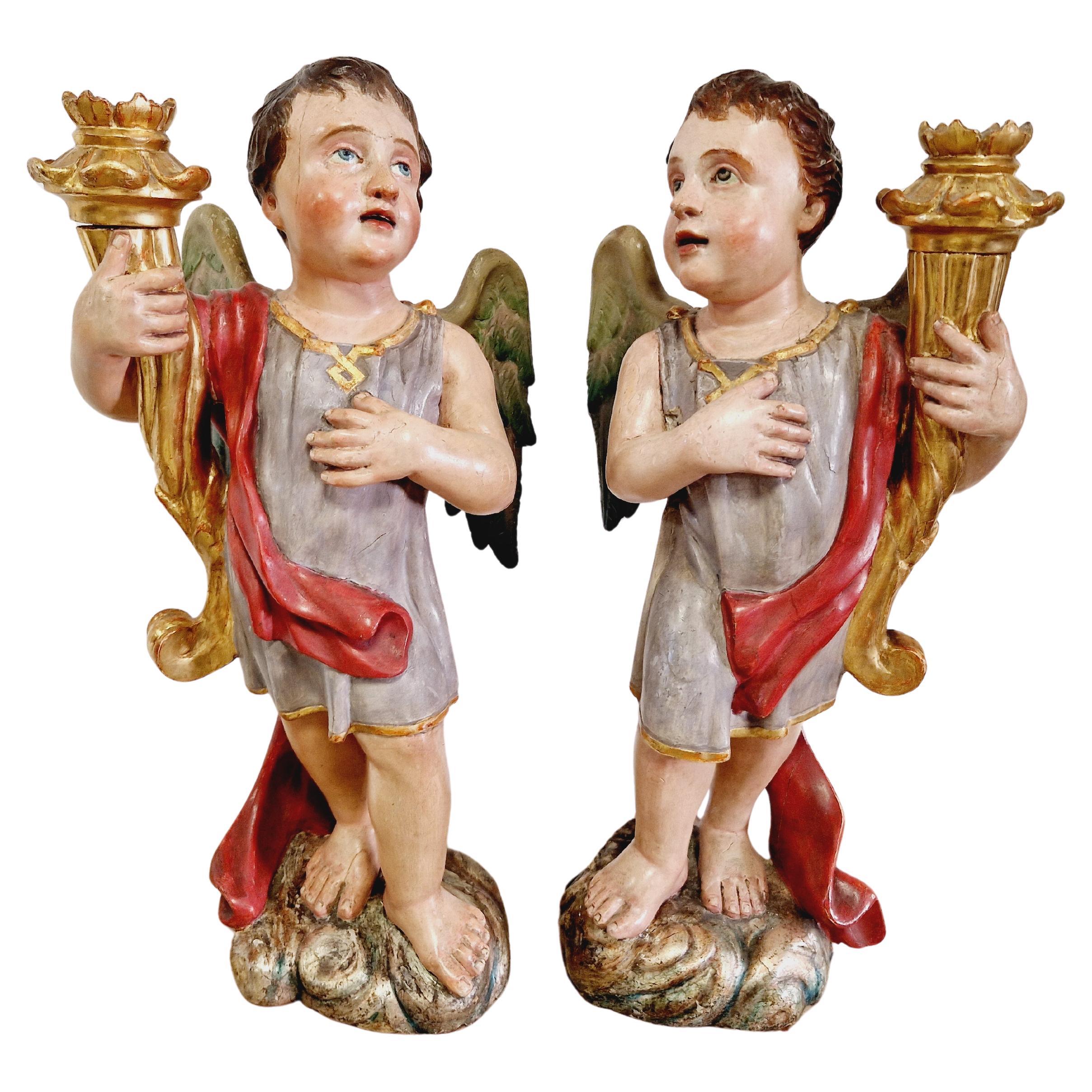 Pair of Antique 19th Century Angel Torch Holders For Sale