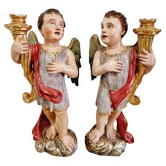 Pair of Antique 19th Century Angel Torch Holders