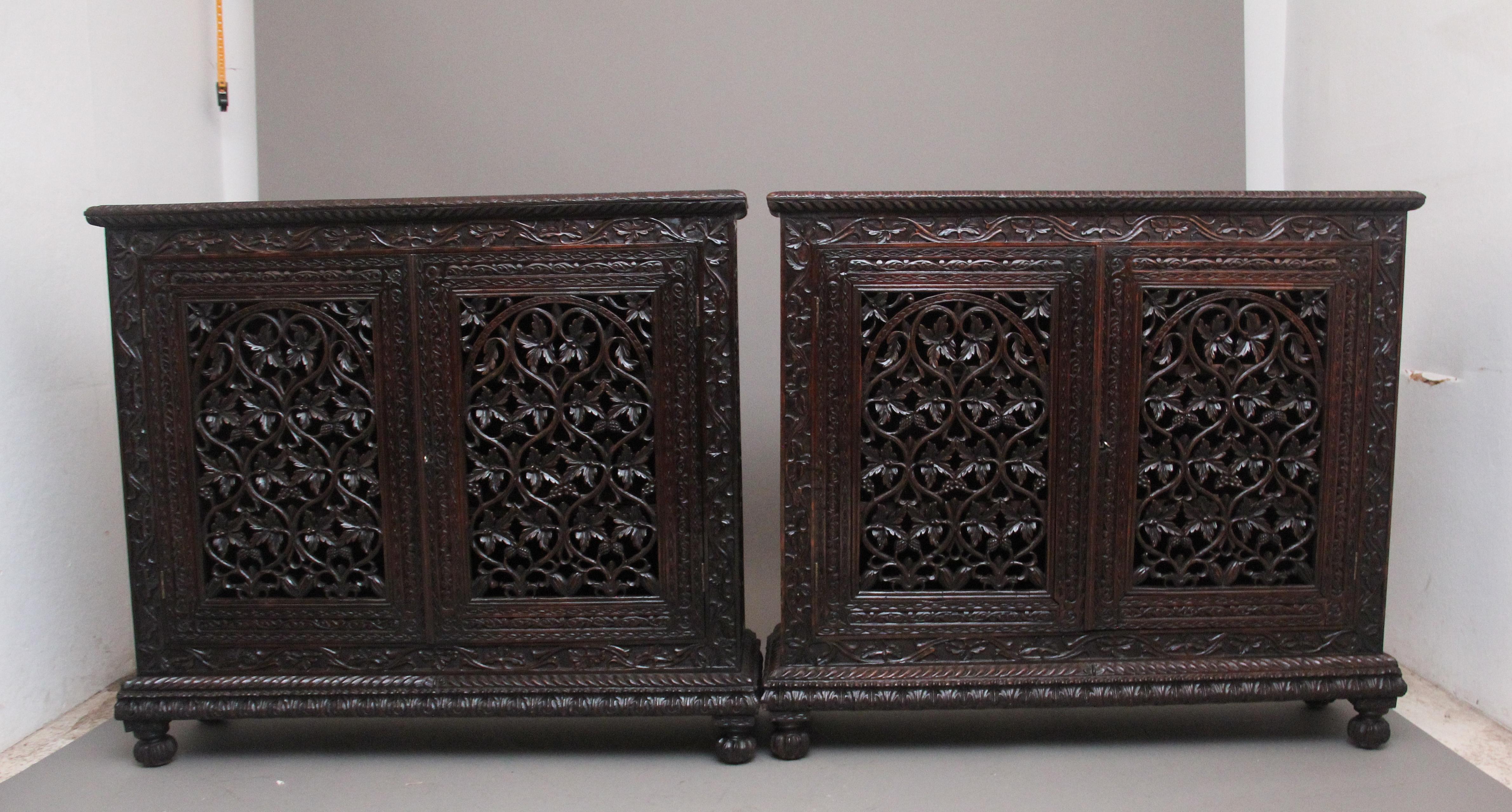 Pair of Antique 19th Century Anglo-Indian Carved Cabinets In Good Condition In Martlesham, GB