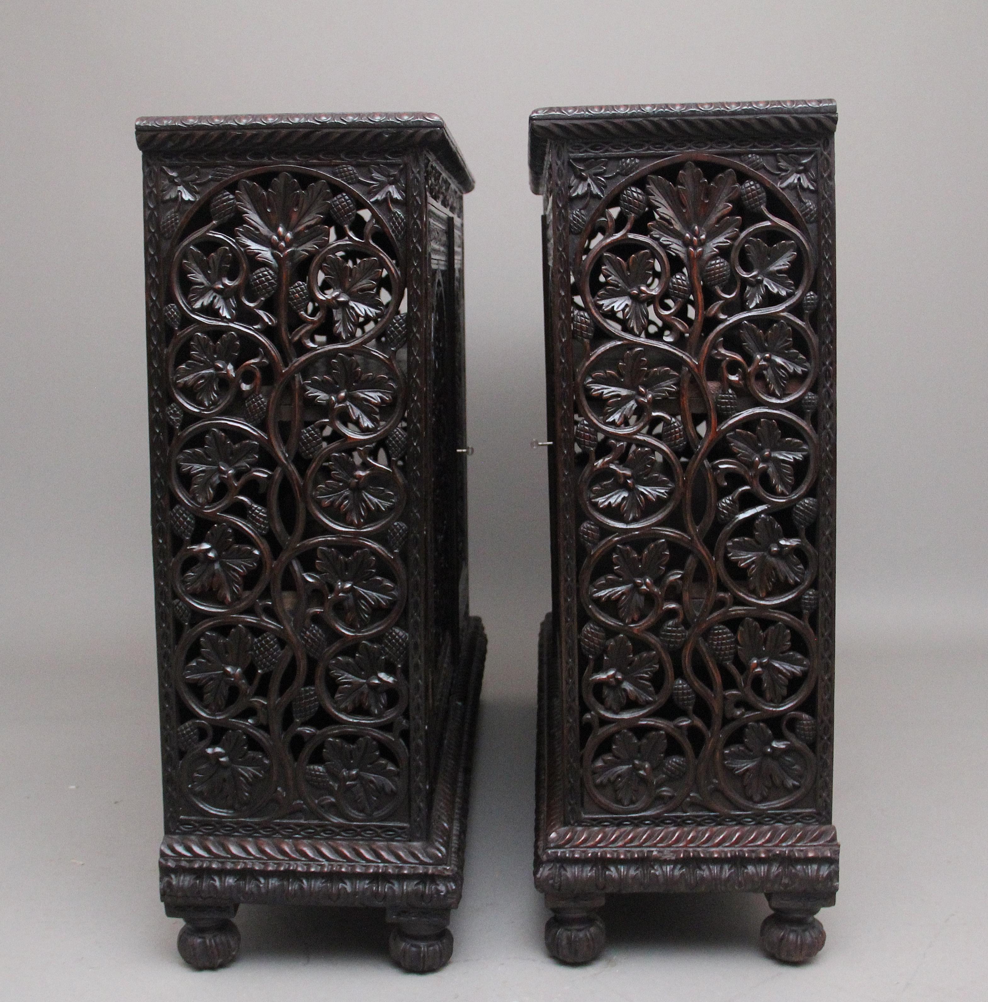 Pair of Antique 19th Century Anglo-Indian Carved Cabinets 1