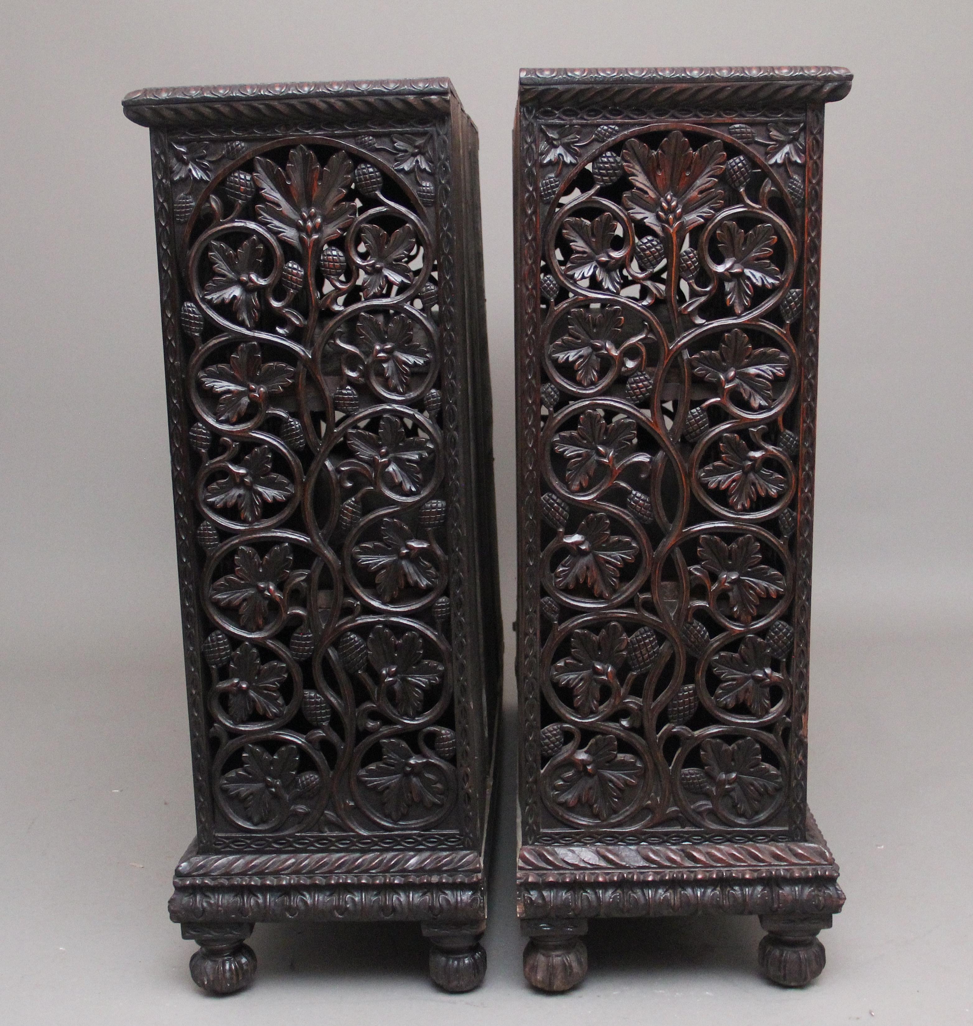 Pair of Antique 19th Century Anglo-Indian Carved Cabinets 4