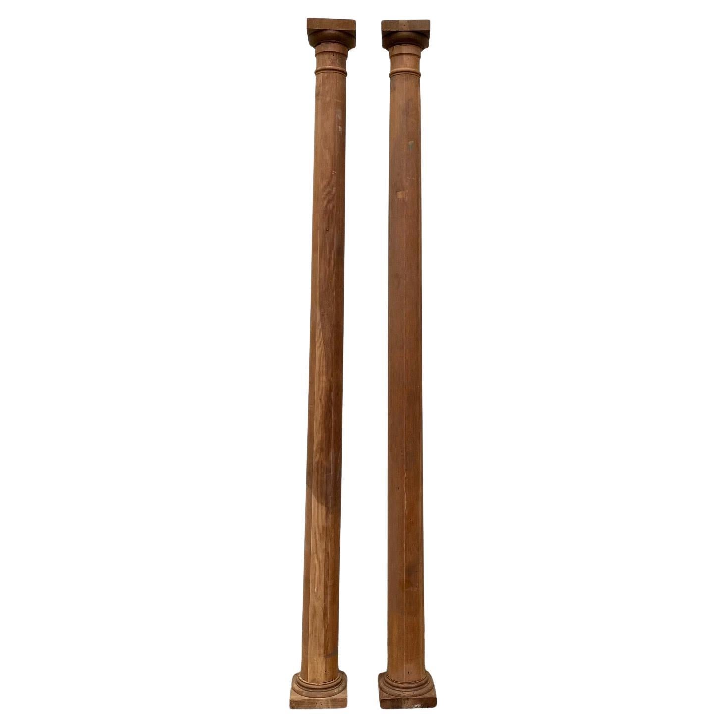 Pair of Antique 19th Century Architectural Doric Turned Wooden Columns