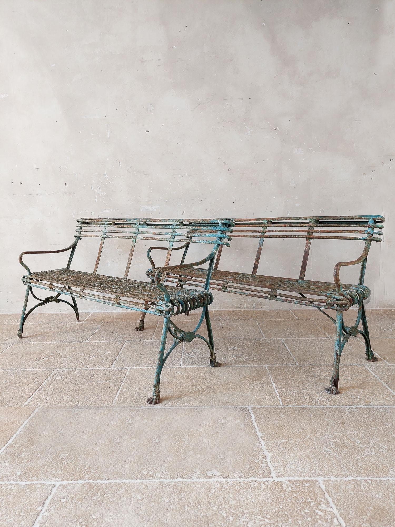 French Pair of Antique 19th Century Arras Iron Garden Benches  For Sale