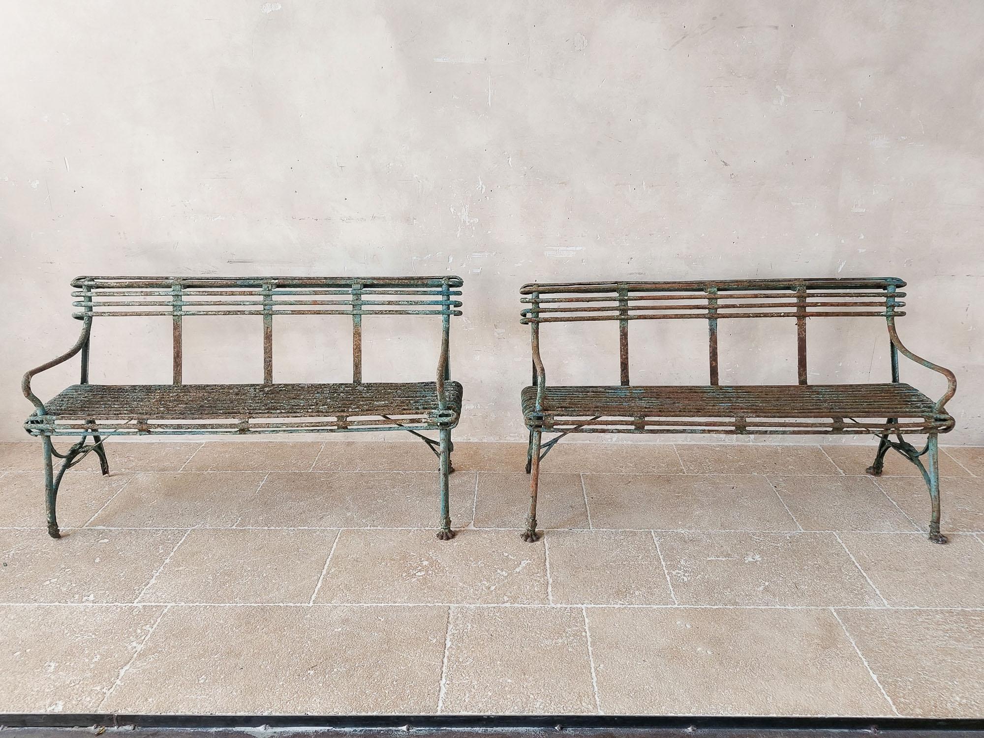 Pair of Antique 19th Century Arras Iron Garden Benches  In Good Condition For Sale In Baambrugge, NL