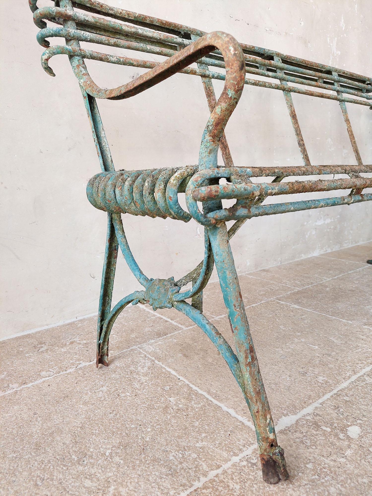 Pair of Antique 19th Century Arras Iron Garden Benches  In Good Condition For Sale In Baambrugge, NL