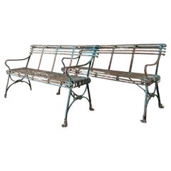 Pair of Antique 19th Century Arras Iron Garden Benches