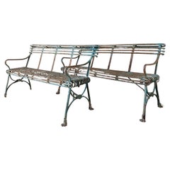 Pair of Antique 19th Century Arras Iron Garden Benches 