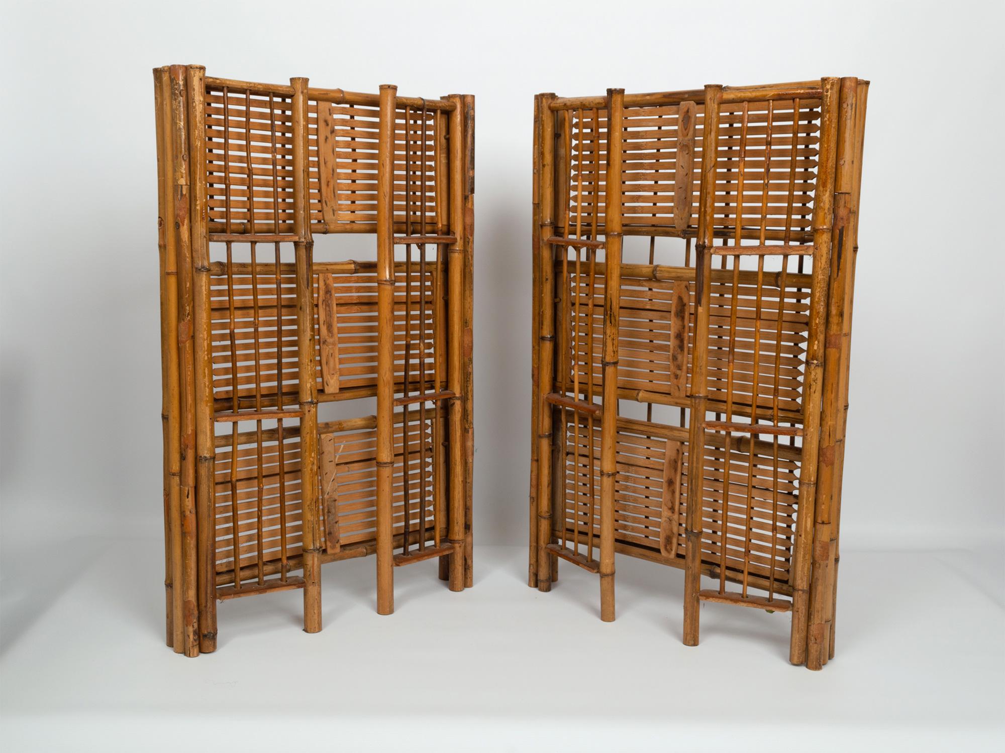 English Pair of Bamboo Folding Étagères Campaign Shelves