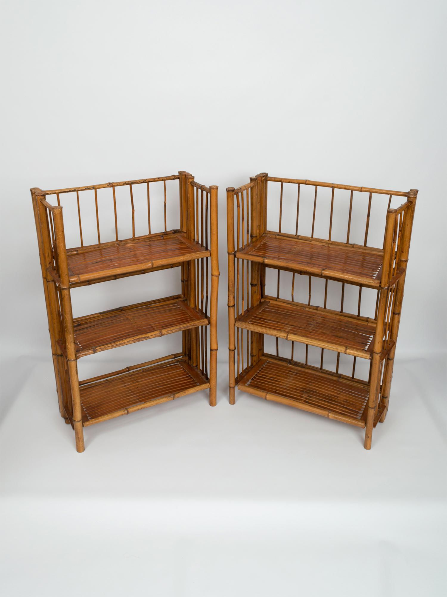 Pair of Bamboo Folding Étagères Campaign Shelves In Good Condition In London, GB