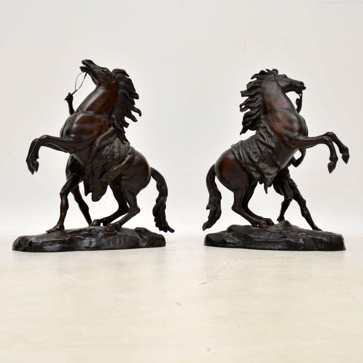 Large pair of superb quality antique French 19th century bronze ‘Marley’ horses after Guillaume Coustou dating from around the 1860s period. Please enlarge all the images to appreciate the quality of the casting, the fine details and the wonderful