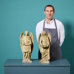 Pair of Antique 19th Century Carved Limewood Angels