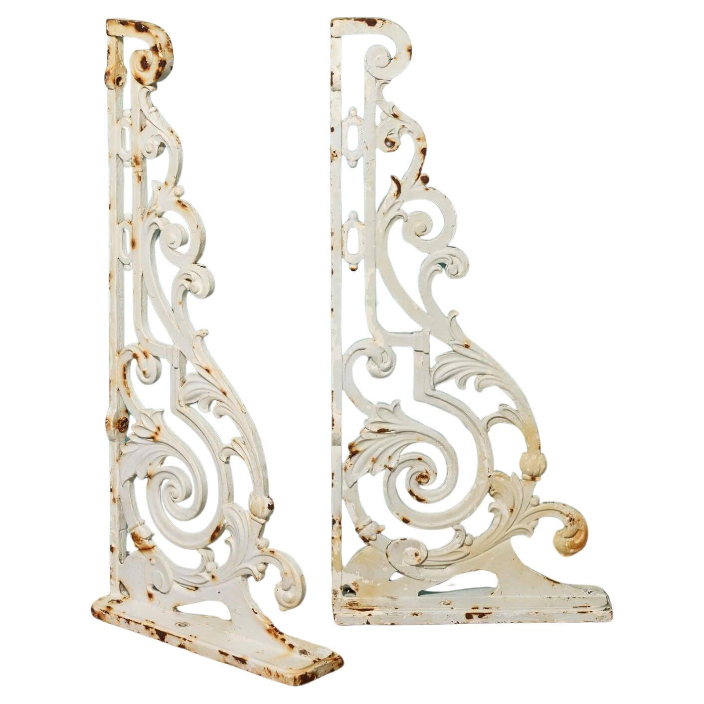 Pair of Antique 19th Century Cast Iron Wall Brackets For Sale