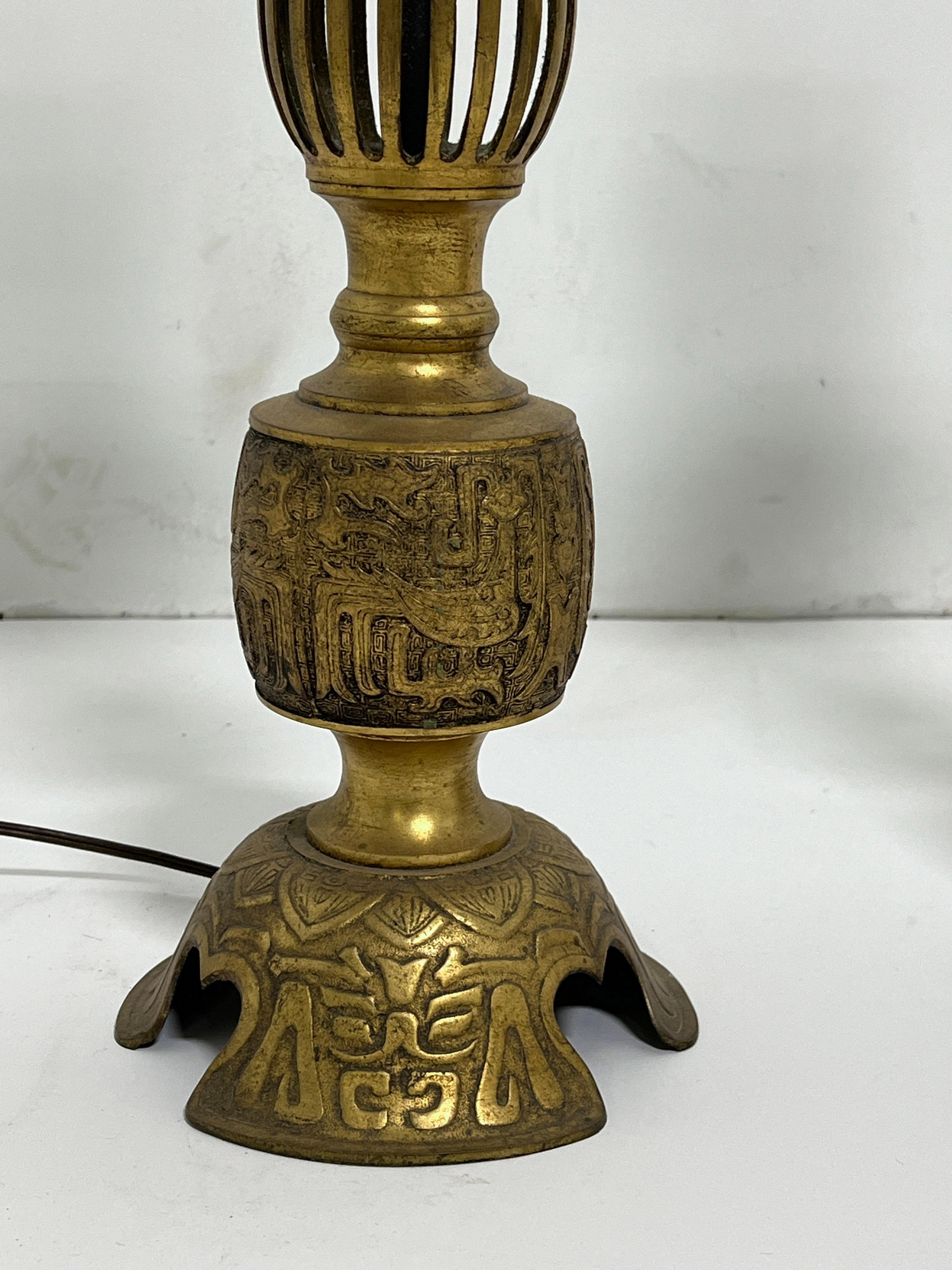 Pair of Antique 19th Century Chinese Bronze Candlestick Lamps For Sale 1