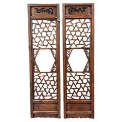 Pair of Antique 19th Century Chinese Fretted and Carved Wood Screen Panels