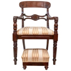 Pair of Antique 19th Century English Mahogany Armchairs and Foot Rests