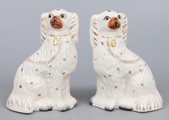 Pair of Antique 19th Century English Staffordshire Spaniel Dogs