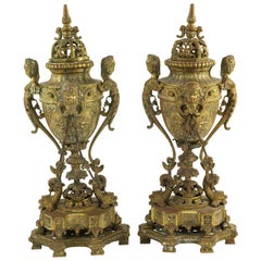 Pair of Antique 19th Century European Gilt Bronze Perfume or Incense Burners