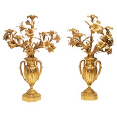 Pair Of Antique 19th Century French Gild Bronze Lily Candelabra