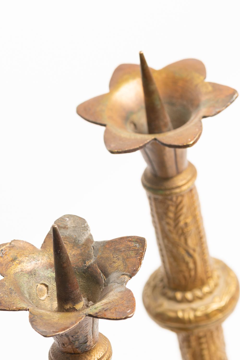 Antique 19th Century French Brass Pricket Candlesticks  For Sale 7