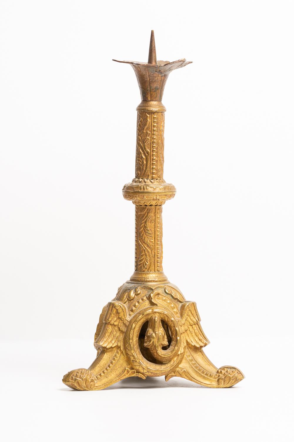 Antique 19th Century French Brass Pricket Candlesticks  In Good Condition For Sale In Portland, GB