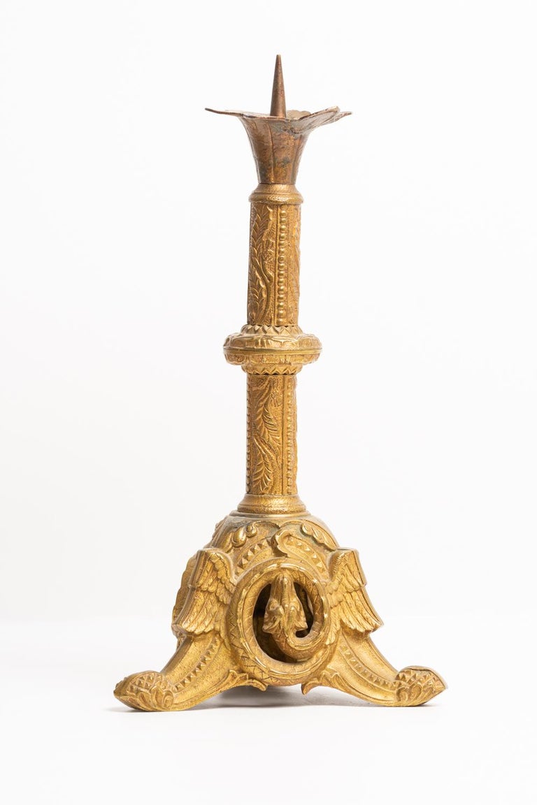 Early 19th C. French Brass Pricket Candlesticks (pr) in United States