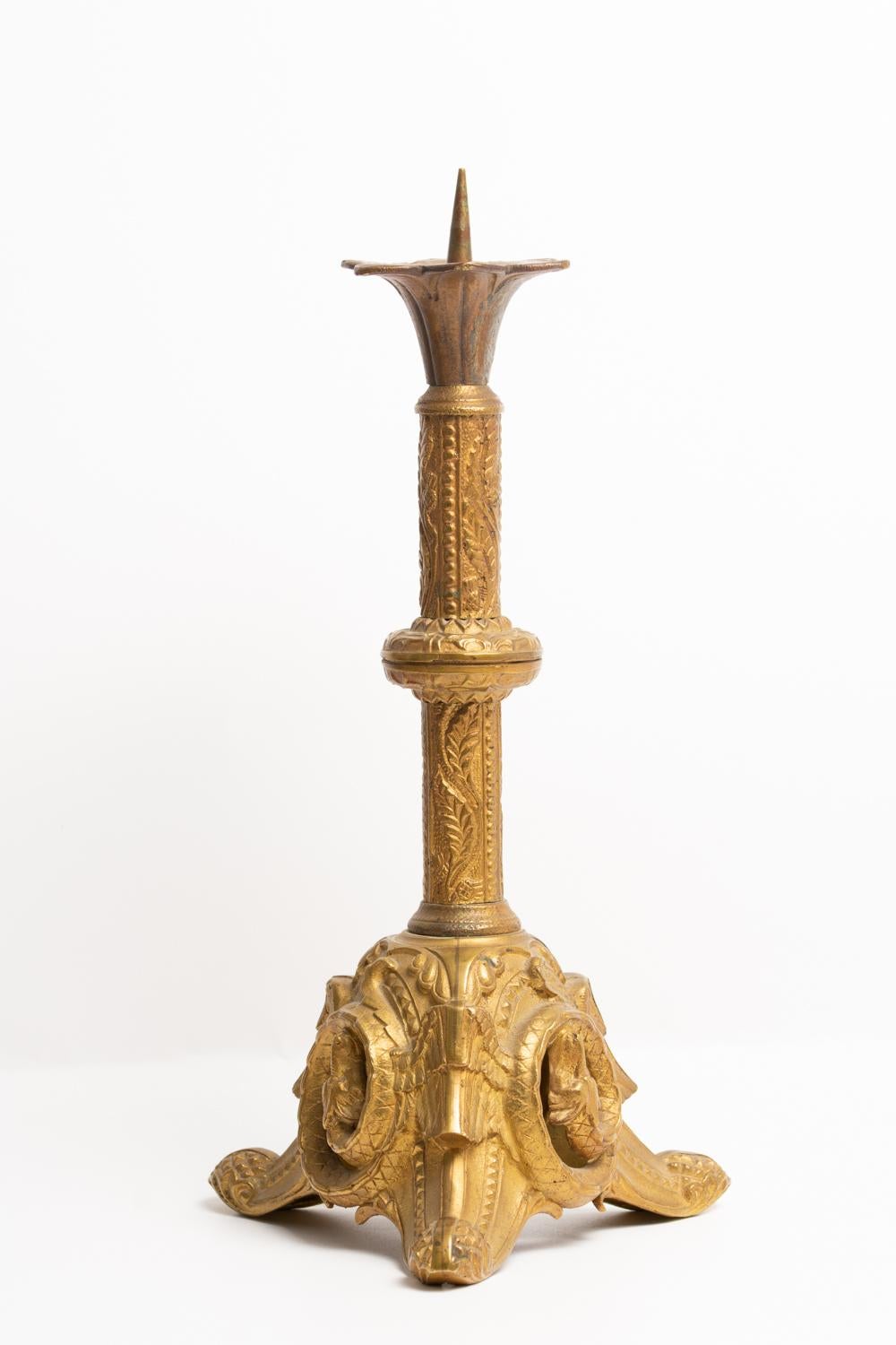 Antike französische Messing-Kerzenständer aus dem 19. Jahrhundert  im Angebot 4