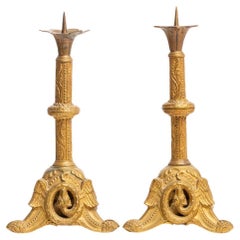 Antique 19th Century French Brass Pricket Candlesticks 
