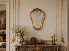 Pair of Antique 19th-Century French Giltwood Ribbon-Crest Wall Mirrors
