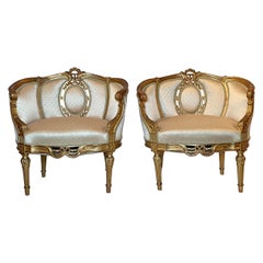 Pair of Antique 19th Century French Louis XVI Gold "Coseuses" or Armchairs