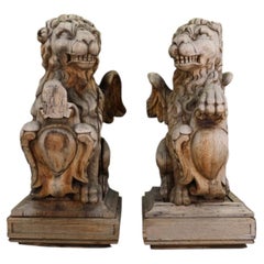 Pair of Antique 19th Century French Neo-Renaissance Heraldic Lions