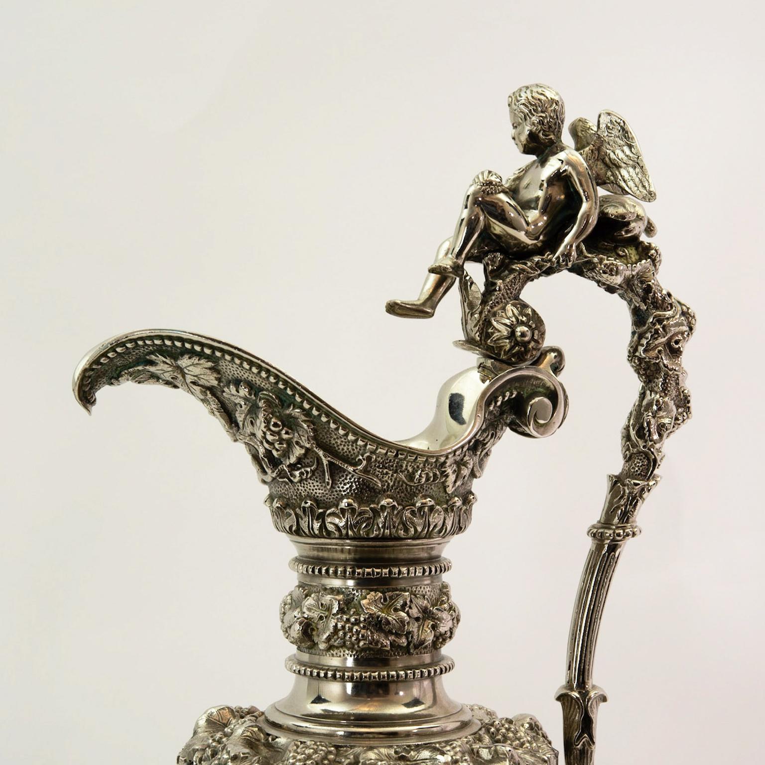 Pair of Antique 19th Century French Silver over Bronze Ewers In Good Condition For Sale In Laguna Beach, CA