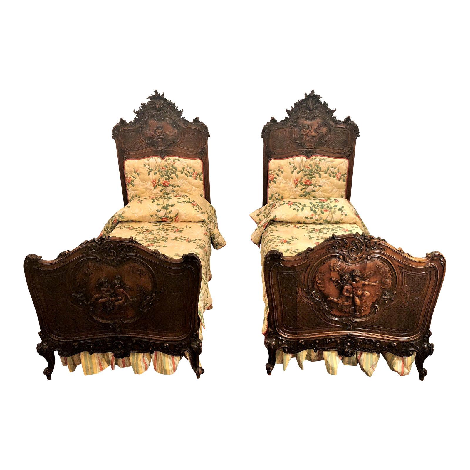 Pair of Antique 19th Century French Walnut Beds