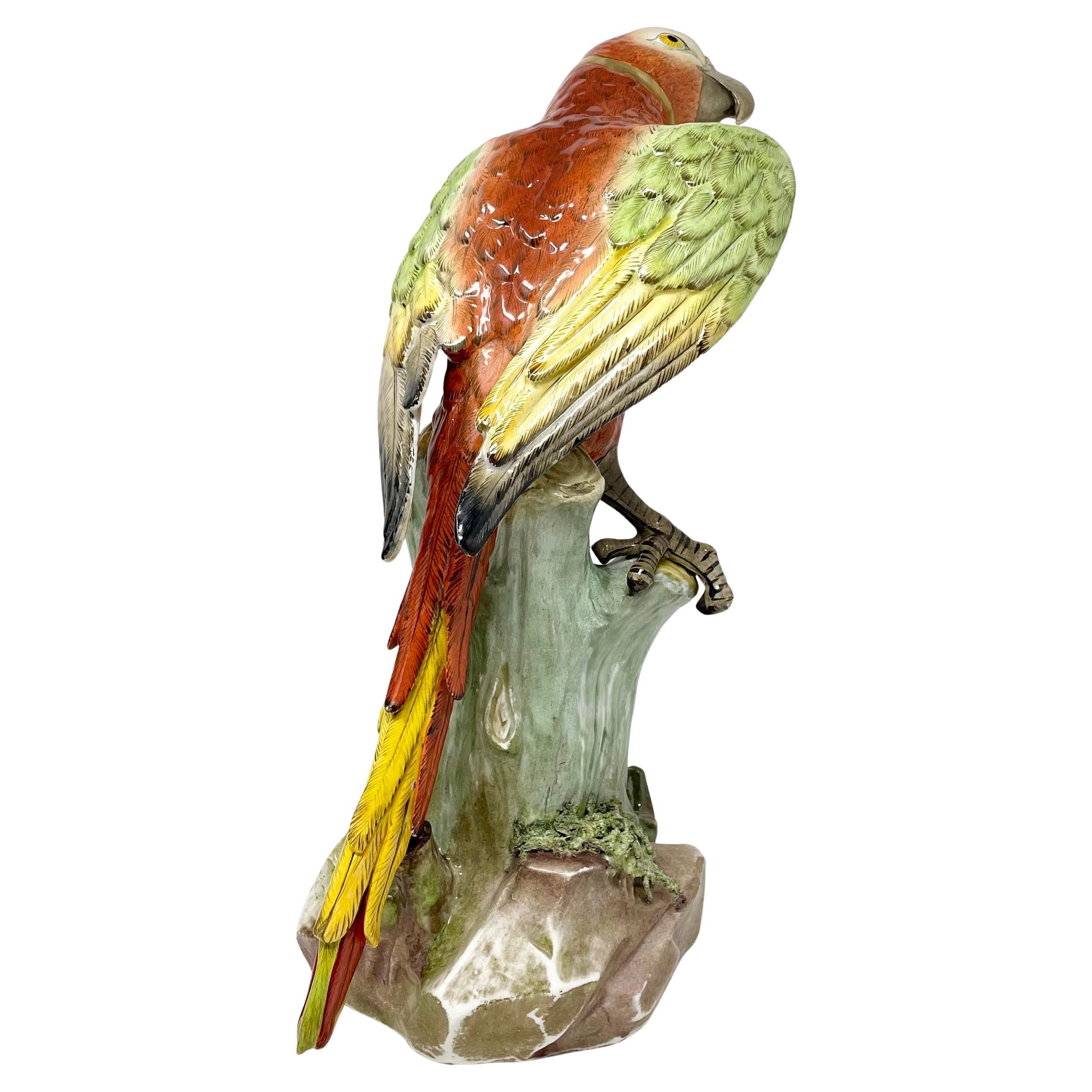 Coppia di statue di pappagalli multicolore in porcellana continentale del XIX secolo. in vendita 6