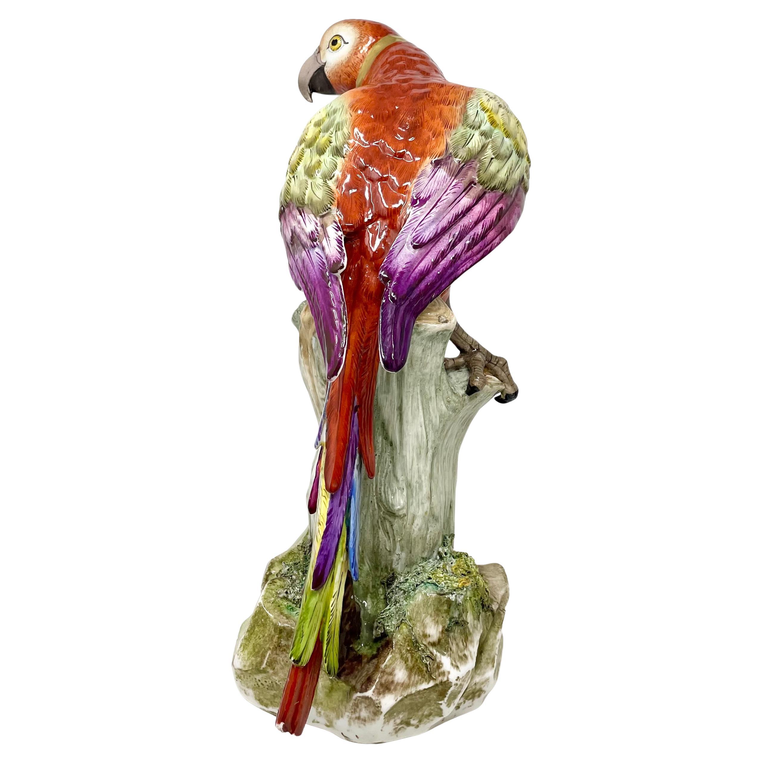 Coppia di statue di pappagalli multicolore in porcellana continentale del XIX secolo. in vendita 1