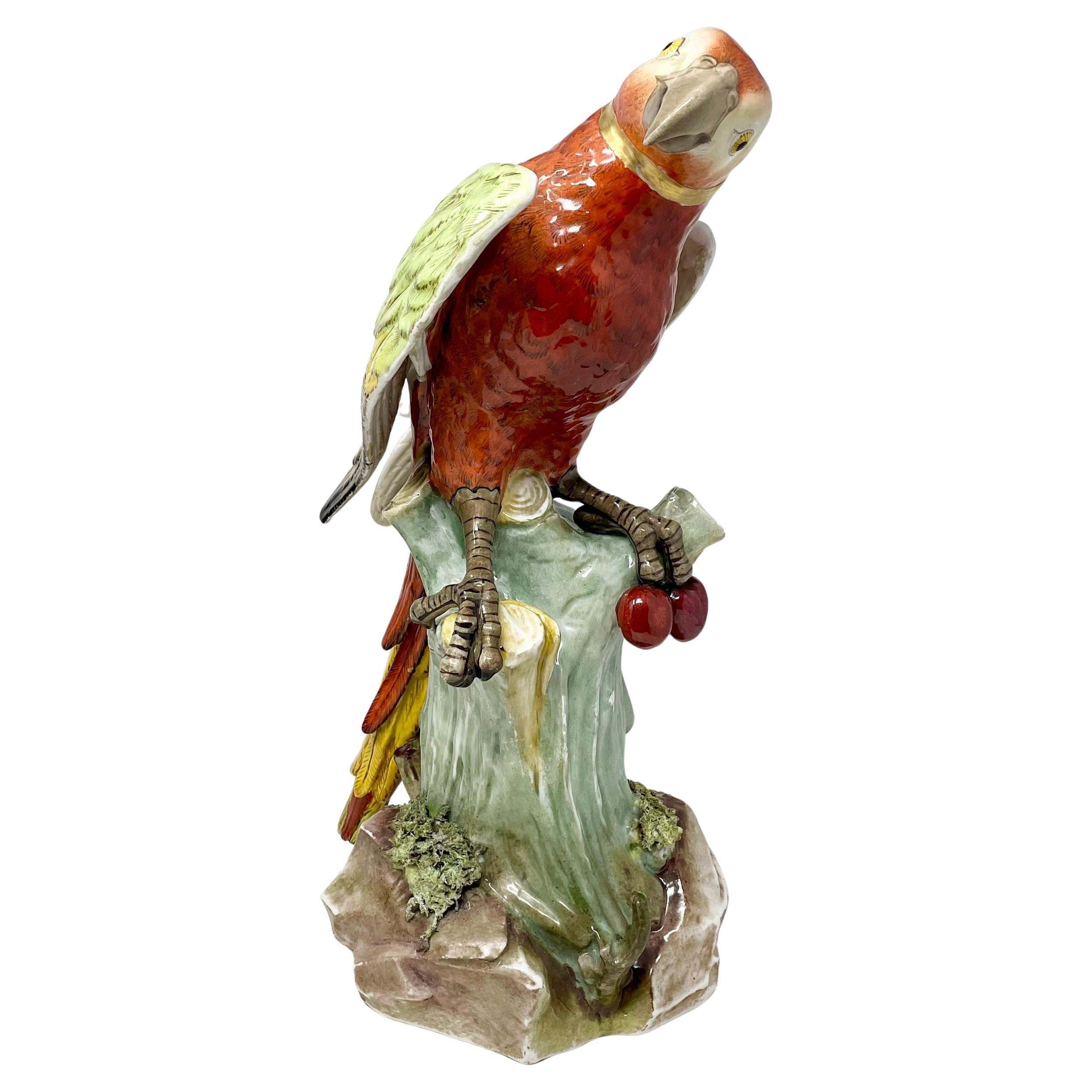 Coppia di statue di pappagalli multicolore in porcellana continentale del XIX secolo. in vendita 3