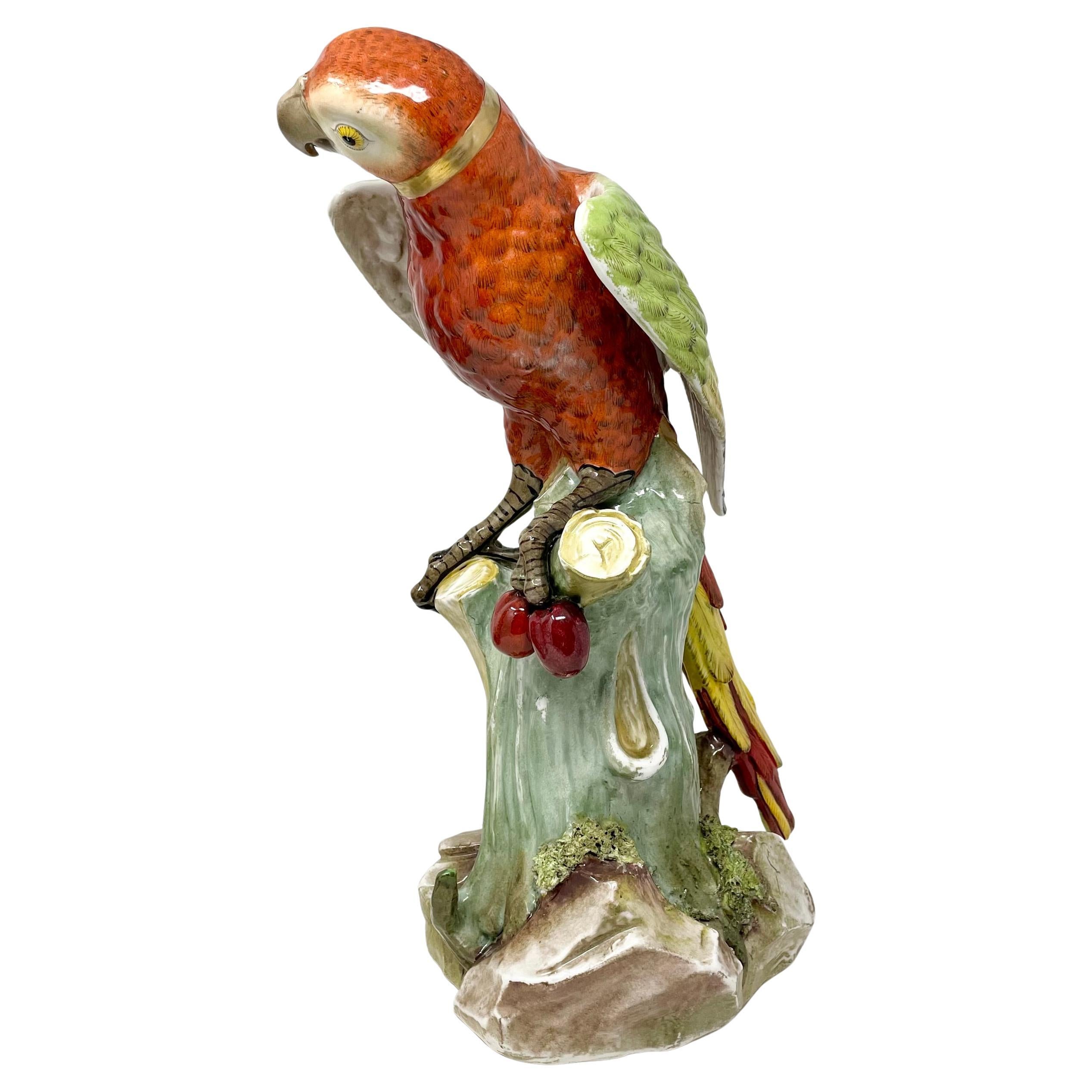 Coppia di statue di pappagalli multicolore in porcellana continentale del XIX secolo. in vendita 4