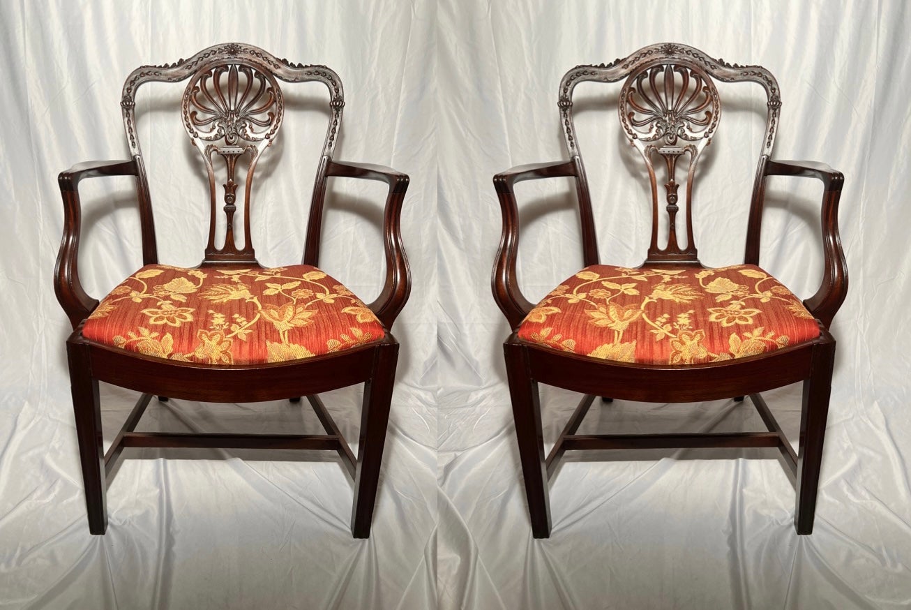 Pair of Antique 19th Century Hand Carved Mahogany Chairs For Sale