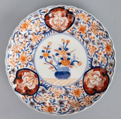 Pair of Antique 19th Century Japanese Meiji Period Imari Floral Scalloped Plates
