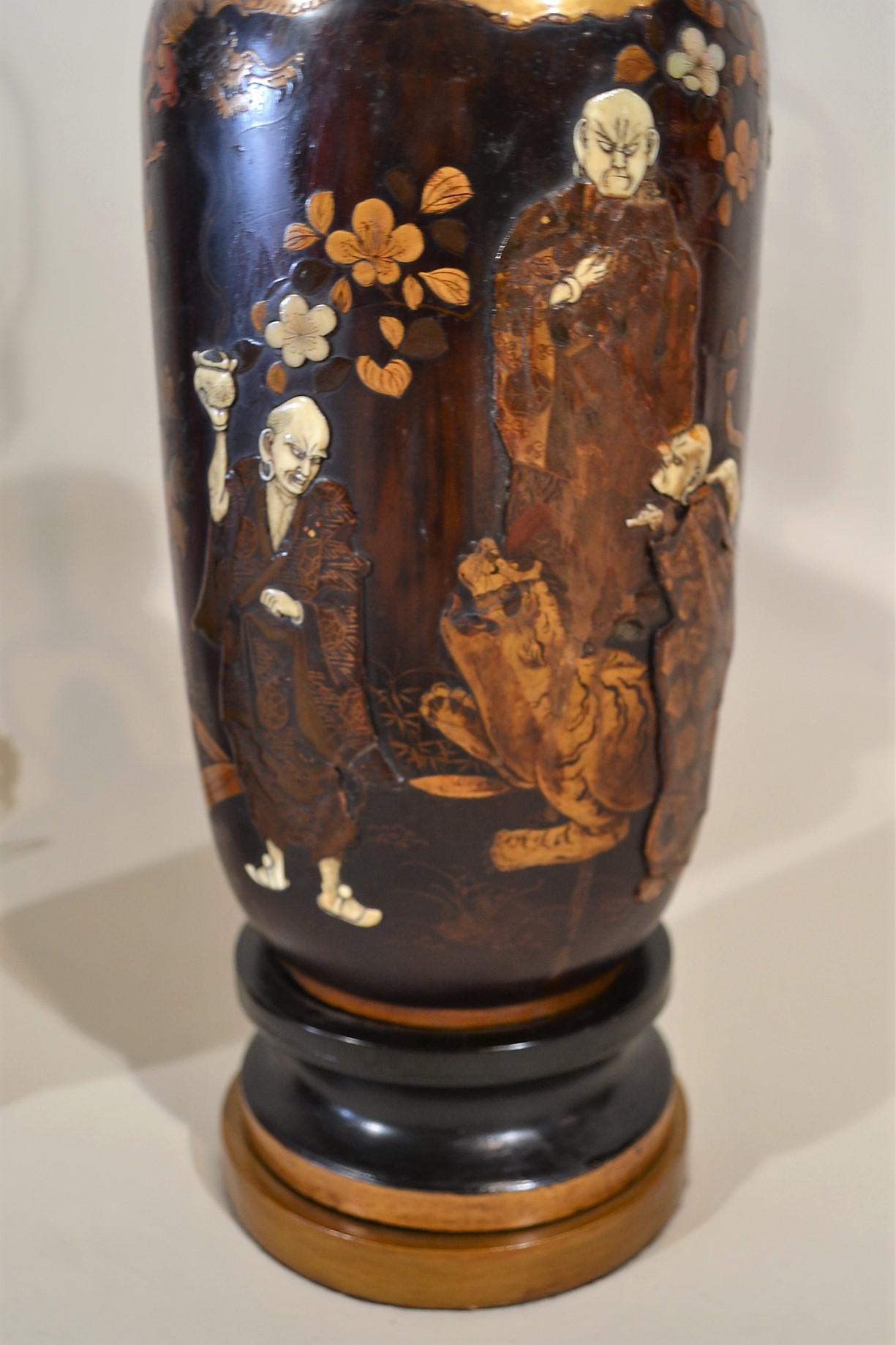 Pair of antique 19th century Japanese Shibayama lamps.