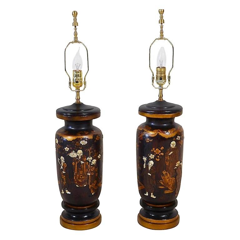 Pair of Antique 19th Century Japanese Shibayama Lamps In Good Condition In New Orleans, LA
