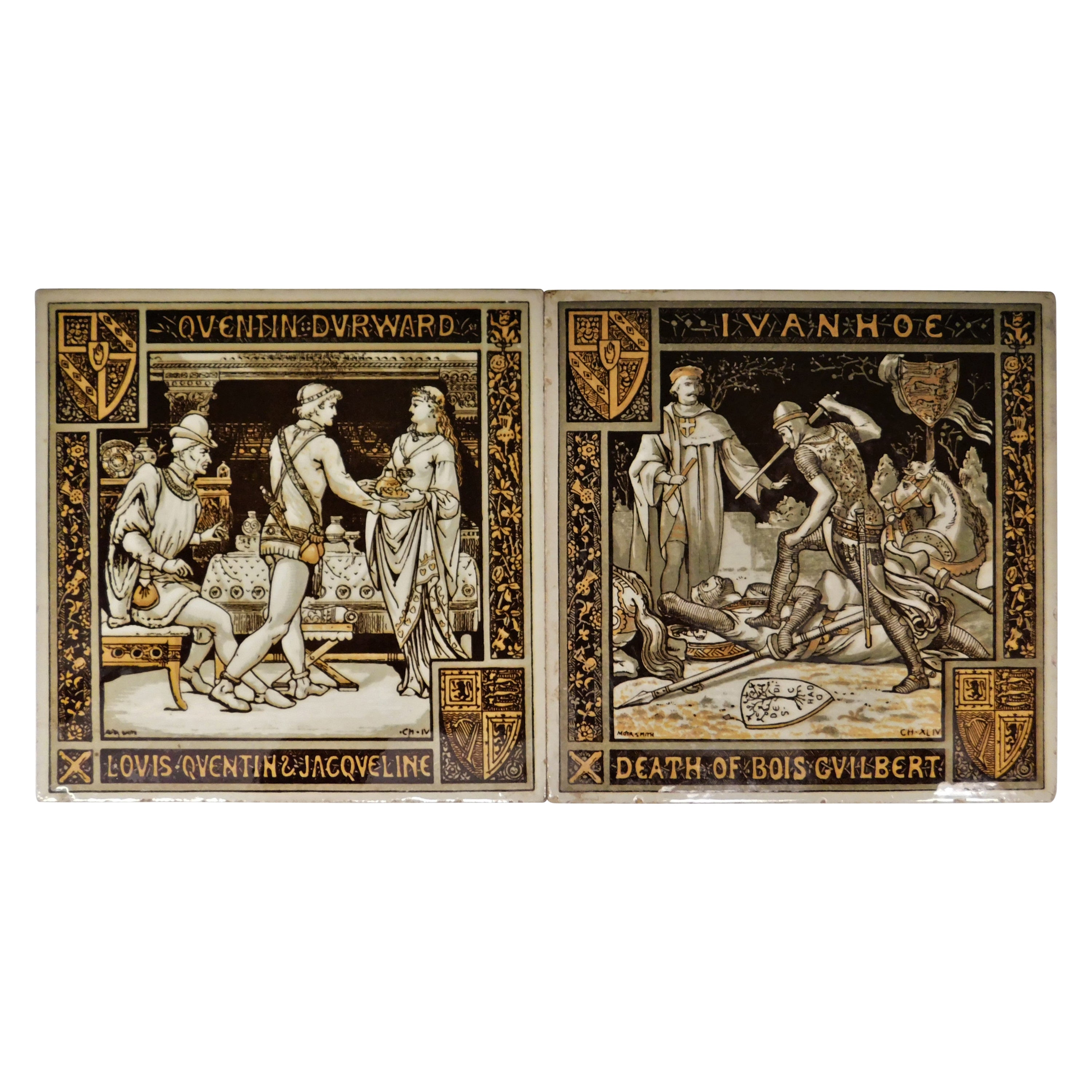 Pair of Antique 19th Century John Moyr Smith Ceramic Tiles, Circa 1877