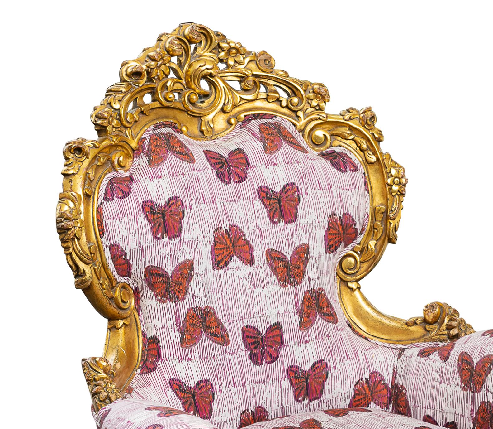Pair of Antique 19th Century Louis XV Style Gold Leaf Bergere, Hunt Slonem For Sale 1