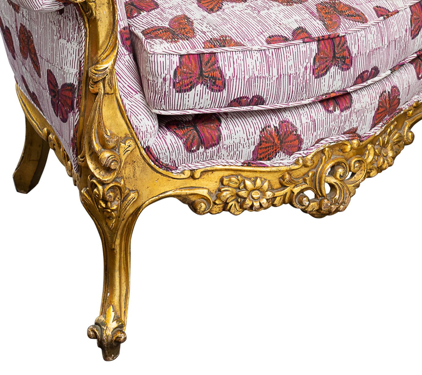 Pair of Antique 19th Century Louis XV Style Gold Leaf Bergere, Hunt Slonem For Sale 2
