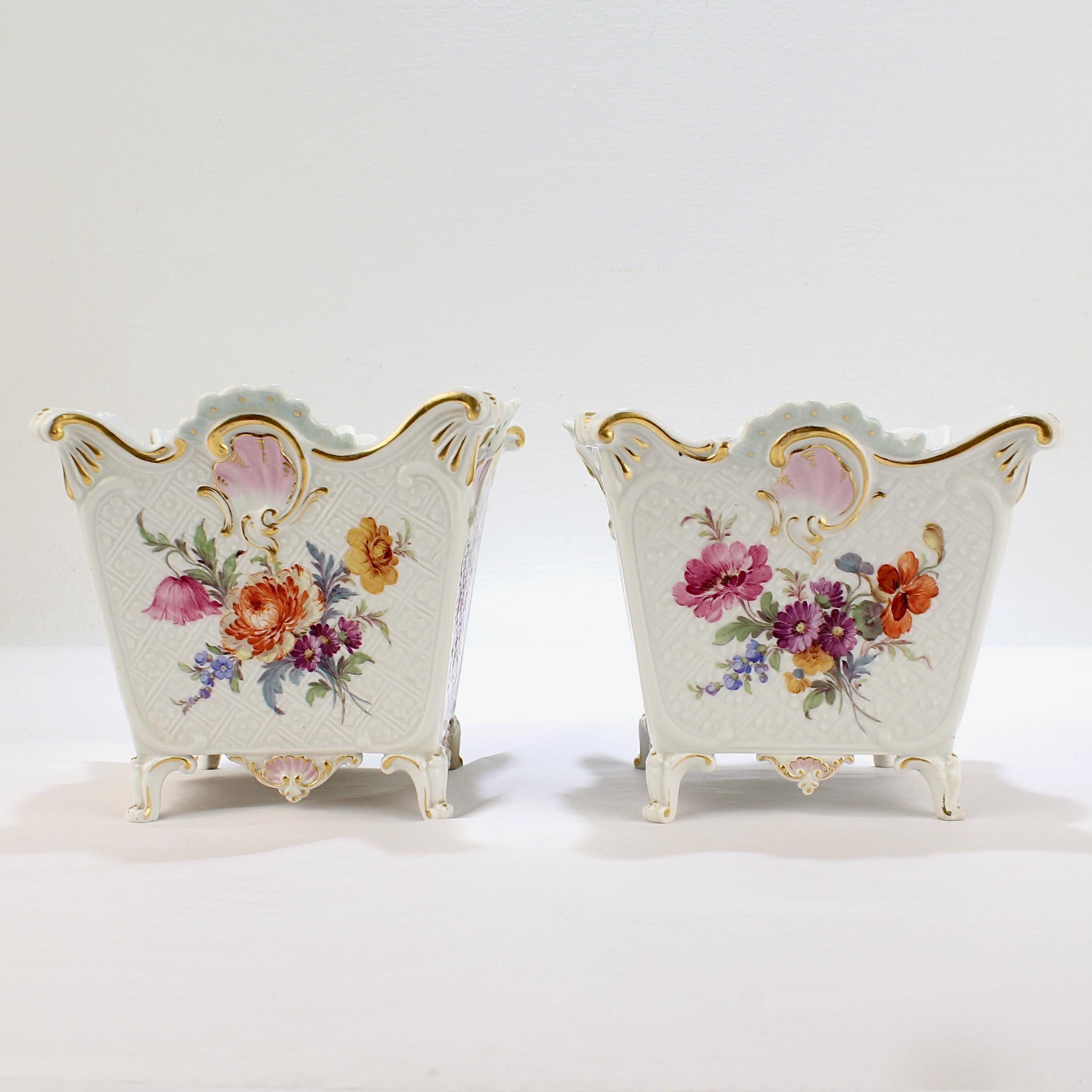 Rococo Pair of Antique 19th Century Meissen Porcelain Cachepot or Jardinieres