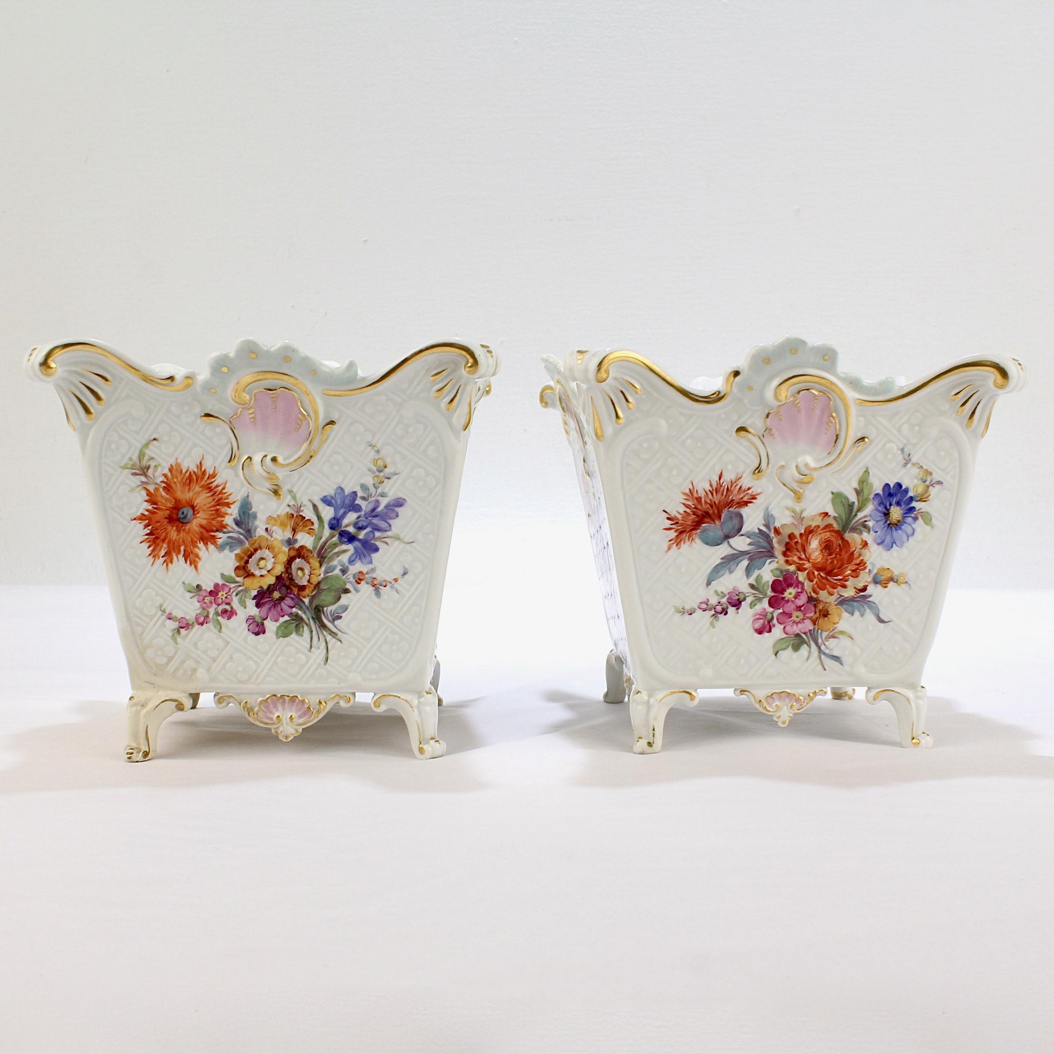 Pair of Antique 19th Century Meissen Porcelain Cachepot or Jardinieres In Fair Condition In Philadelphia, PA