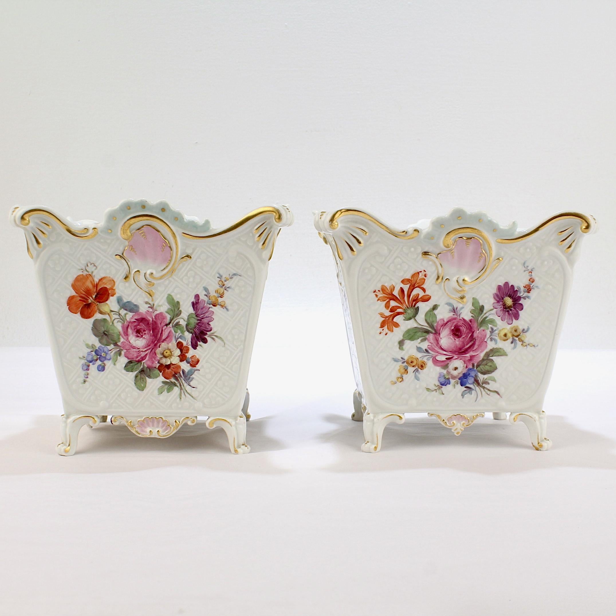 Pair of Antique 19th Century Meissen Porcelain Cachepot or Jardinieres 1