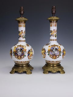 Pair of Antique 19th Century Neo-Renaissance Italian Majolica Table Lamp