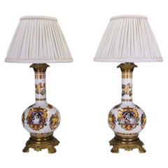 Pair of Antique 19th Century Neo-Renaissance Italian Majolica Table Lamp