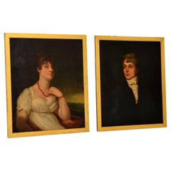 Pair of Antique 19th Century Oil Painting Portraits