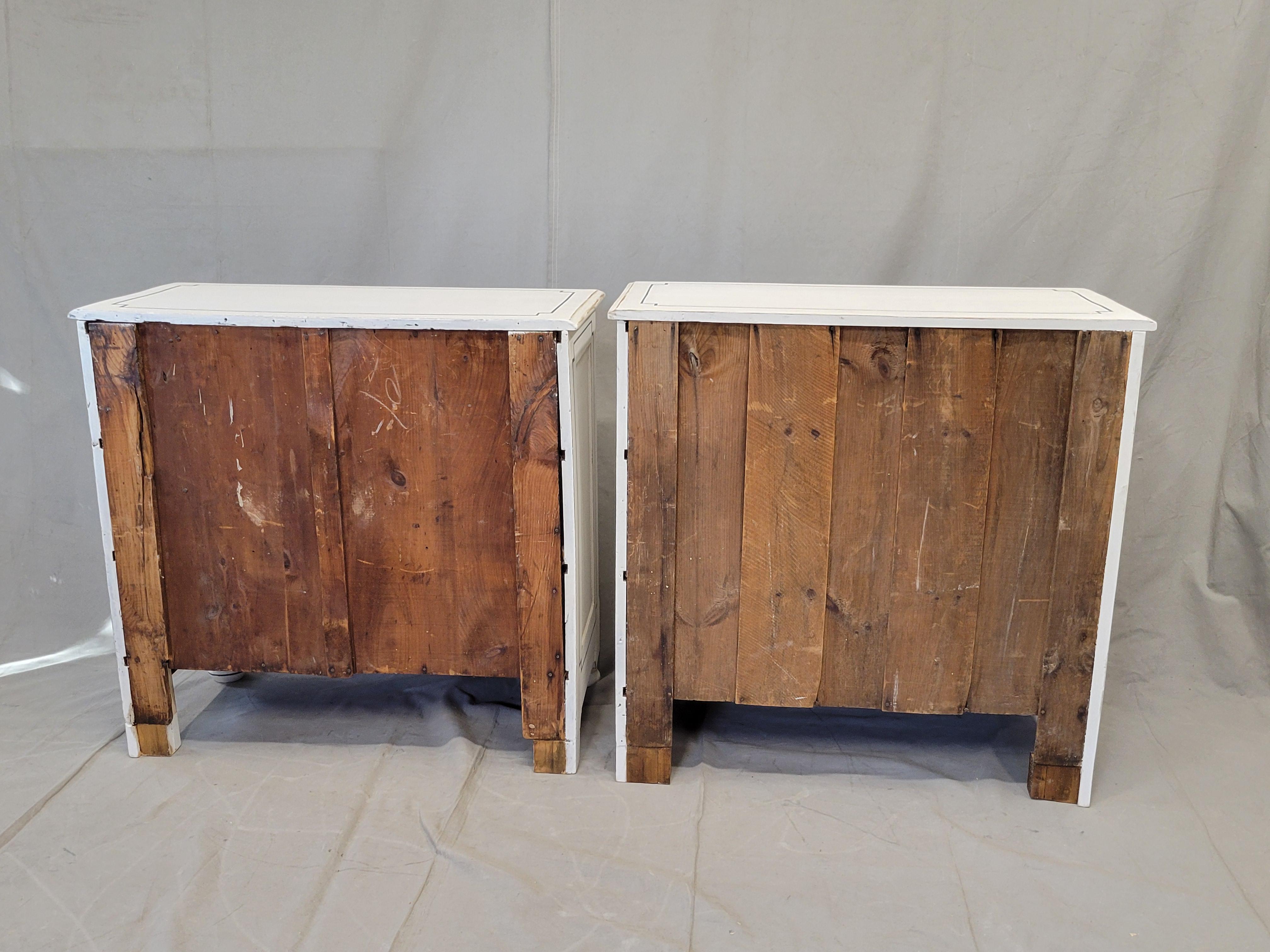 Pair of Antique 19th Century Pine Painted White Dressers With Blue French Line 11
